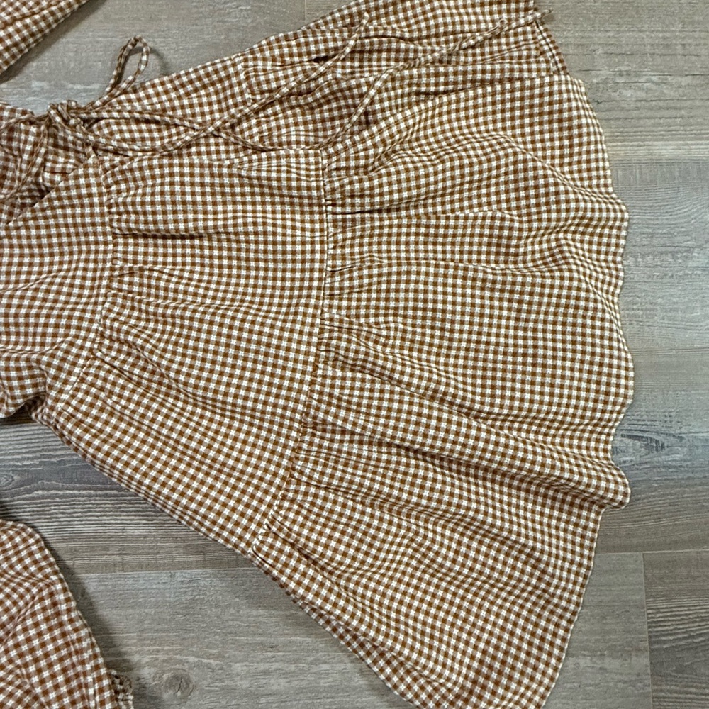 Madewell Brown Cream Gingham Wrap Dress - Picture 10 of 11